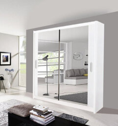 Milan Sliding Mirror Door Wardrobe With Hanging Rails & Shelves ( White , 100 Cm )