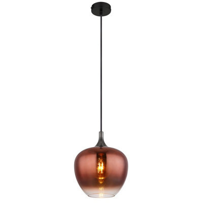 Luminosa Lighting Luminosa Maxy 24Cm Dome Pendant Ceiling Light Matt Black Copper Glass Shade 1X E27 - image 1