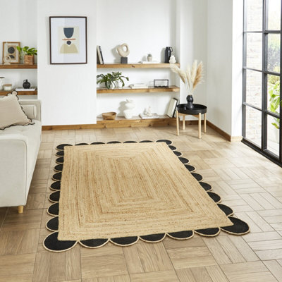 Black Natural Bordered 2mm Thick Modern Plain Rug, Handmade Rug For Bedroom, Living Room, & Dining Room-200Cm X 290Cm - image 1