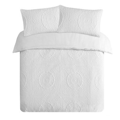 Velosso Pinsonic Design Duvet Cover & Pillowcase Set, Lightweight And Wrinkle-Resistant Fabric, Easy Care And Durable Material - White