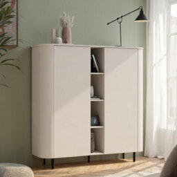 FurniComp LTD Furnicomp Palermo 150Cm 2 Door Curved Tall Sideboard With Bookshelf - Cashmere - thumbnail 1