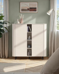 FurniComp LTD Furnicomp Palermo 150Cm 2 Door Curved Tall Sideboard With Bookshelf - Cashmere - thumbnail 2