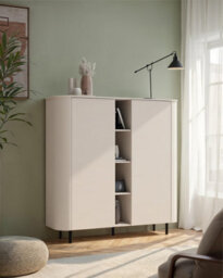 FurniComp LTD Furnicomp Palermo 150Cm 2 Door Curved Tall Sideboard With Bookshelf - Cashmere - thumbnail 3