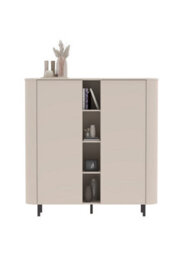 FurniComp LTD Furnicomp Palermo 150Cm 2 Door Curved Tall Sideboard With Bookshelf - Cashmere - thumbnail 6