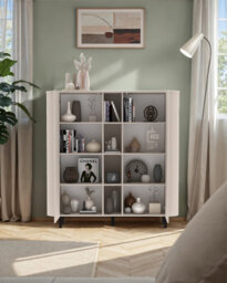 FurniComp LTD Furnicomp Palermo 150Cm 2 Door Curved Tall Sideboard With Bookshelf - Cashmere - thumbnail 4