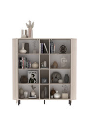 FurniComp LTD Furnicomp Palermo 150Cm 2 Door Curved Tall Sideboard With Bookshelf - Cashmere - thumbnail 7