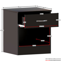 Lassic Vida Designs Riano 4 Piece Bedroom Set (1 Drawer Bedside Chest, 5 Drawer Chest, 3 Door Wardrobe), Black - thumbnail 5