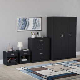 Lassic Vida Designs Riano 4 Piece Bedroom Set (1 Drawer Bedside Chest, 5 Drawer Chest, 3 Door Wardrobe), Black - thumbnail 6