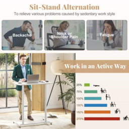 Gainoom Mobile Standing White Desk C-Shaped Sit Stand Desk W/ Adjustable Height - thumbnail 8