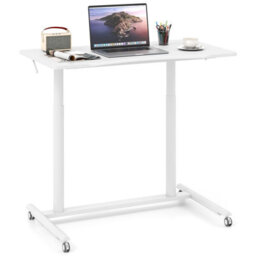 Gainoom Mobile Standing White Desk C-Shaped Sit Stand Desk W/ Adjustable Height