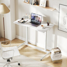 Gainoom Mobile Standing White Desk C-Shaped Sit Stand Desk W/ Adjustable Height - thumbnail 6