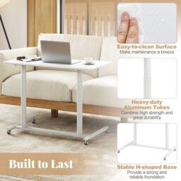 Gainoom Mobile Standing White Desk C-Shaped Sit Stand Desk W/ Adjustable Height - thumbnail 7
