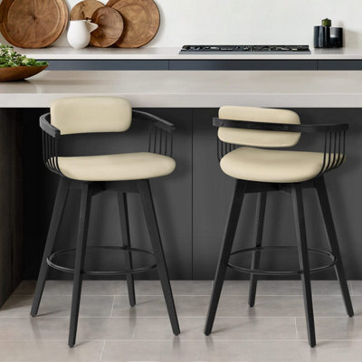 1 Atlantic Electra Real Leather Stool Cream Black Wooden Legs - image 1