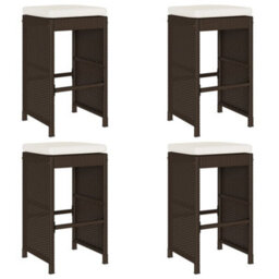 Berkfield Garden Bar Stools With Cushions 4 Pcs Brown Poly Rattan - thumbnail 2