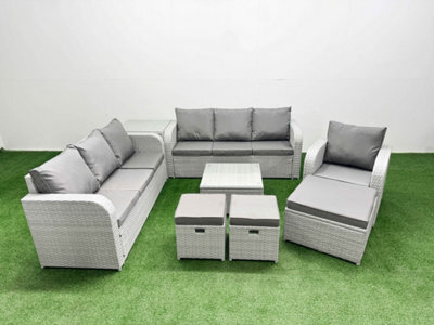 Fimous 10 Seater Poly Rattan Outdoor Garden Furniture Square Coffee Table Sofa Set 3 Seater Sofa Side Table Light Grey - image 1