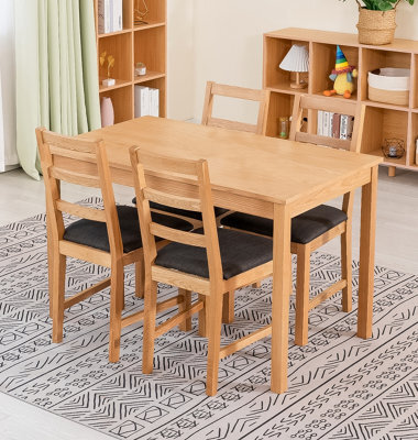 Hallowood Furniture Waverly Oak Dining Table (Tab1200) Set With 4 Small Ladder Back Chairs (Charcoal Seat) - image 1