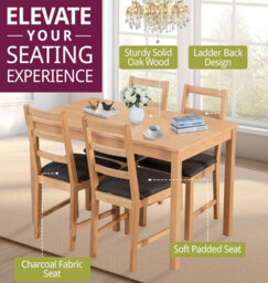 Hallowood Furniture Waverly Oak Dining Table (Tab1200) Set With 4 Small Ladder Back Chairs (Charcoal Seat) - thumbnail 5