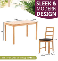 Hallowood Furniture Waverly Oak Dining Table (Tab1200) Set With 4 Small Ladder Back Chairs (Charcoal Seat) - thumbnail 3