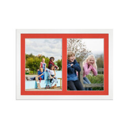 AK Frames 20X14 White Modern Multi Photo Frame With Poppy Red Mount - Holds 2 Apertures (2X) A4 Photos