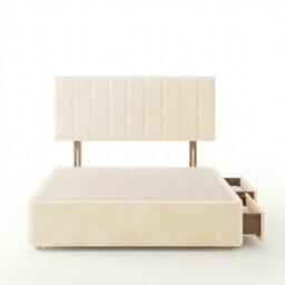 Adore Designs Portland Plush Velvet Divan Bed, Headboard - 4Ft Small Double - Cream - 2 Drawers Same Side - thumbnail 3