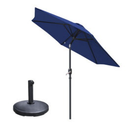 Sundaze Parasol 2.5M Blue Garden Umbrella Sun Shade Canopy With Hand Crank, Tilt Function & Base - thumbnail 1