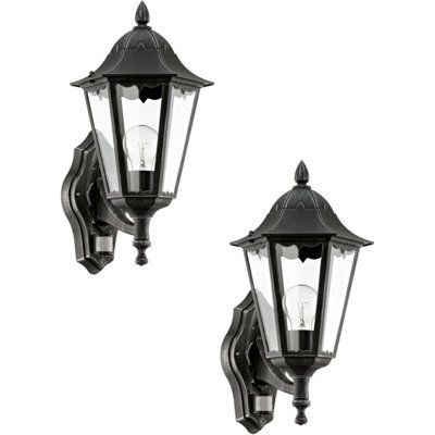 2 Pack Modern Outdoor Wall Lights With Pir Sensor - Black & Silver Patina - image 1