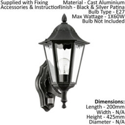 2 Pack Modern Outdoor Wall Lights With Pir Sensor - Black & Silver Patina - thumbnail 2