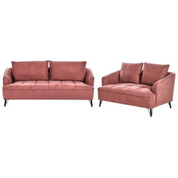 Beliani Living Room Set 5 Seater Hobro Fabric Burgundy - thumbnail 1