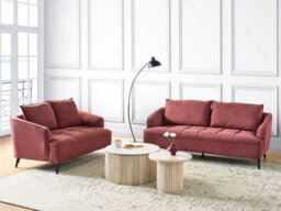 Beliani Living Room Set 5 Seater Hobro Fabric Burgundy - thumbnail 2