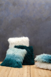 Orsina Bosie Mongolian Fur Teal Square Cushion - thumbnail 2