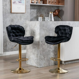 Bar Stool (Set, 2 Piece) With Rolling Edge Backrest, Up To 136 Kg Load Bearing, Seat Height 66Cm 86 Cm, Base 41 X 41Cm, Black - thumbnail 1