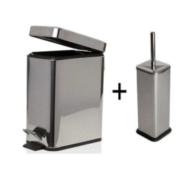 5L Pedal Bin With Toilet Brush Holder Waste Storage Solution Kitchen & Bathroom 5 Liter Silver Bin & Brush Holder Set - thumbnail 1