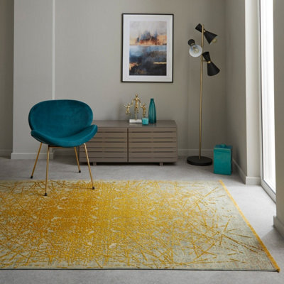 Yellow Abstract Kilim Traditional Rug Easy To Clean Living Room And Bedroom-120Cm X 180Cm - image 1