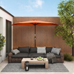 Outsunny 2.7M Metal Frame Garden Furniture Parasol Half Round Umbrella Orange
