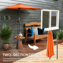 Outsunny 2.7M Metal Frame Garden Furniture Parasol Half Round Umbrella Orange - thumbnail 7
