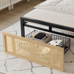 Abrihome Modern Bed With Led Lights & Usb Charging Port Wooden Style Storage Headboard & Rattan Wheelie Drawer 3Ft Single Bed 90X190Cm - thumbnail 8