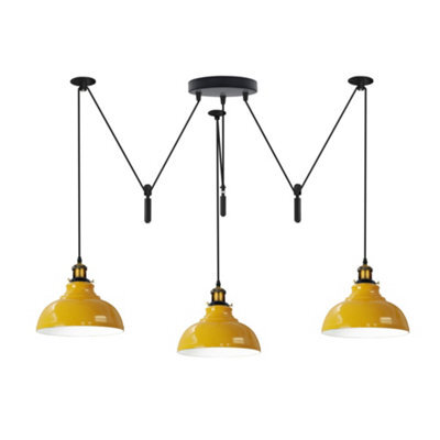 Yellow Pulley Pendant 3 Light Dome Lampshade Adjustable 2M Cord E27 Base 110-240V Ceiling Pendant For Bedroom - image 1