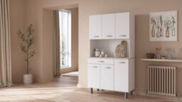 FurniComp LTD Furnicomp Hunter Tall Kitchen Pantry Cupboard With Microwave Shelf - Matt White & Acacia Oak - thumbnail 9