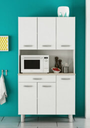 FurniComp LTD Furnicomp Hunter Tall Kitchen Pantry Cupboard With Microwave Shelf - Matt White & Acacia Oak - thumbnail 8