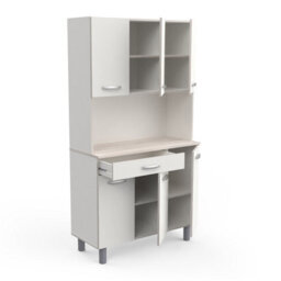 FurniComp LTD Furnicomp Hunter Tall Kitchen Pantry Cupboard With Microwave Shelf - Matt White & Acacia Oak - thumbnail 6