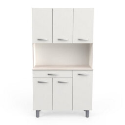 FurniComp LTD Furnicomp Hunter Tall Kitchen Pantry Cupboard With Microwave Shelf - Matt White & Acacia Oak - thumbnail 5