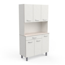 FurniComp LTD Furnicomp Hunter Tall Kitchen Pantry Cupboard With Microwave Shelf - Matt White & Acacia Oak - thumbnail 7