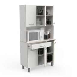 FurniComp LTD Furnicomp Hunter Tall Kitchen Pantry Cupboard With Microwave Shelf - Matt White & Acacia Oak - thumbnail 4