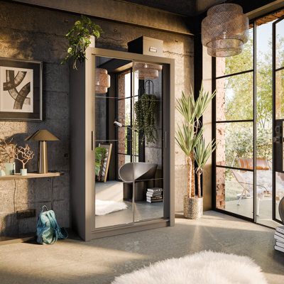 Arte Lux Xix - Modern Grey Mirrored Sliding Door Wardrobe (H2150mm W1200mm D600mm) With Customisable Interior Layout - image 1