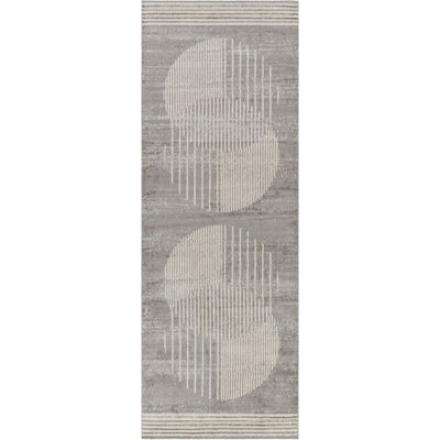 Livabliss Floransa-Geometric Brown Grey Blue Modern Living Dining Bedroom Rug 80 X 220 Cm Easy Care, Non Shedding - image 1