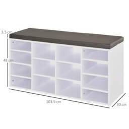 Homcom Multi-Storage Shoe Rack 14 Compartments Cushion Moving Shelves Home White - thumbnail 3
