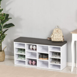 Homcom Multi-Storage Shoe Rack 14 Compartments Cushion Moving Shelves Home White - thumbnail 1