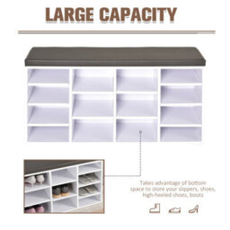 Homcom Multi-Storage Shoe Rack 14 Compartments Cushion Moving Shelves Home White - thumbnail 7