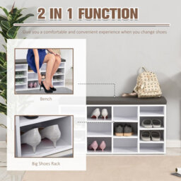 Homcom Multi-Storage Shoe Rack 14 Compartments Cushion Moving Shelves Home White - thumbnail 4