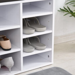 Homcom Multi-Storage Shoe Rack 14 Compartments Cushion Moving Shelves Home White - thumbnail 8
